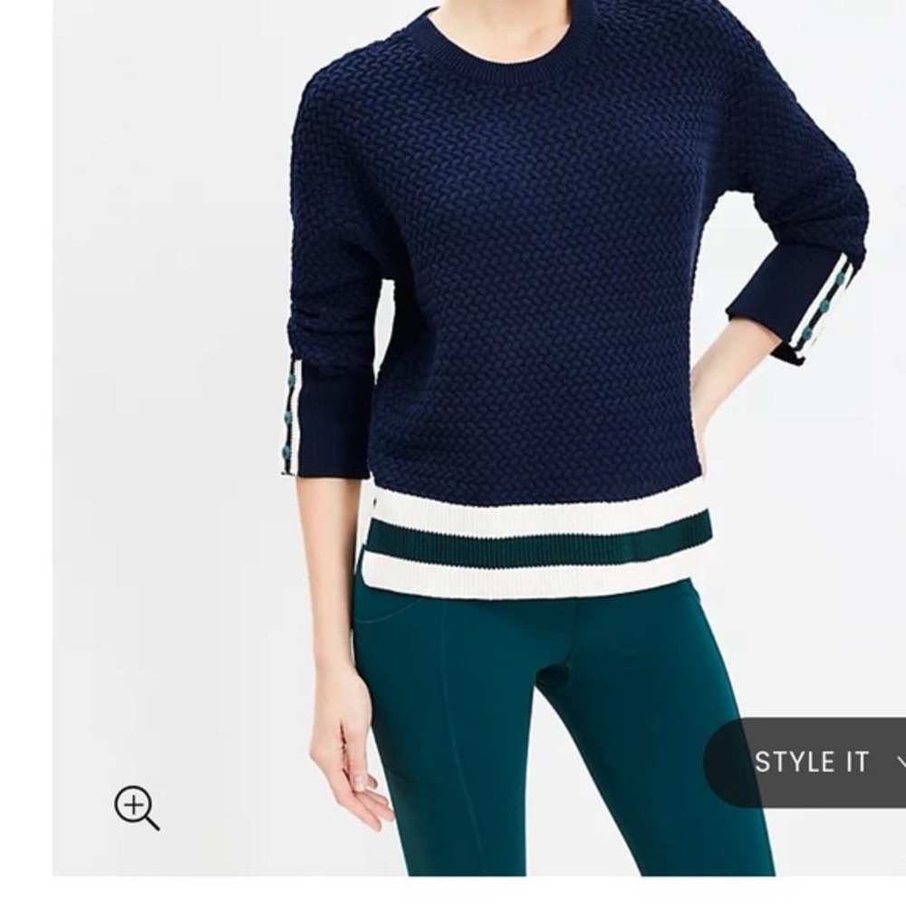 LOU & GREY Navy Textured Preppy Cricket Tennis Sweater Cotton SZ Small